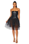 Vegan Leather Zipper Tulle Tube Dress by The House of Stylez