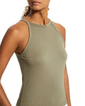 Theory Cropped Halter Tank in Ribbed Knit by Vanessa Jane