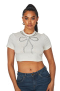 Rhinestone Bow Trim Crop Top by The House of Stylez