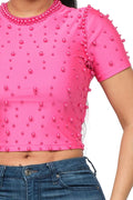 Front Pearls Embellished Detail Crop Top by The House of Stylez