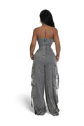 Black Denim Jean Cargo Jumpsuit by The House of Stylez