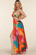 The Mara Tropical Print Halter Neck Maxi Dress by Fasheabe