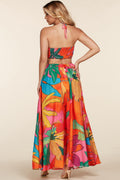 The Mara Tropical Print Halter Neck Maxi Dress by Fasheabe