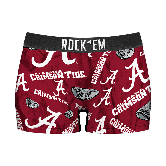 Women's Boy Shorts - Alabama Crimson Tide - Logo All-Over by Rock 'Em Socks