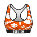 Women's Sports Bra - Clemson Tigers - Logo All-Over by Rock 'Em Socks