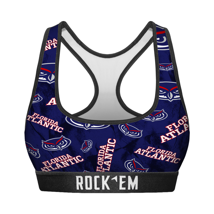 Women's Sports Bra - FAU Owls - Logo All-Over by Rock 'Em Socks