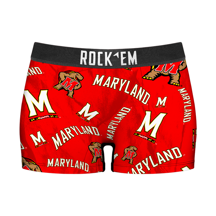 Women's Boy Shorts - Maryland Terrapins - Logo All-Over by Rock 'Em Socks
