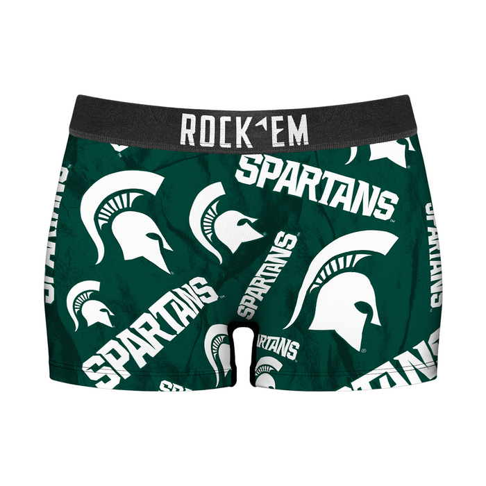 Women's Boy Shorts - Michigan State Spartans - Logo All-Over by Rock 'Em Socks