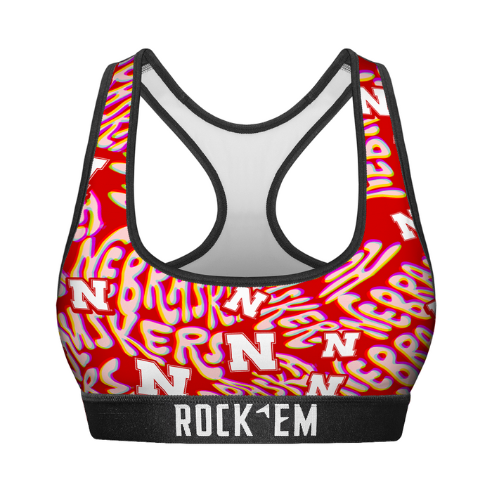 Women's Sports Bra - Nebraska Huskers - Twisted Wordmark by Rock 'Em Socks