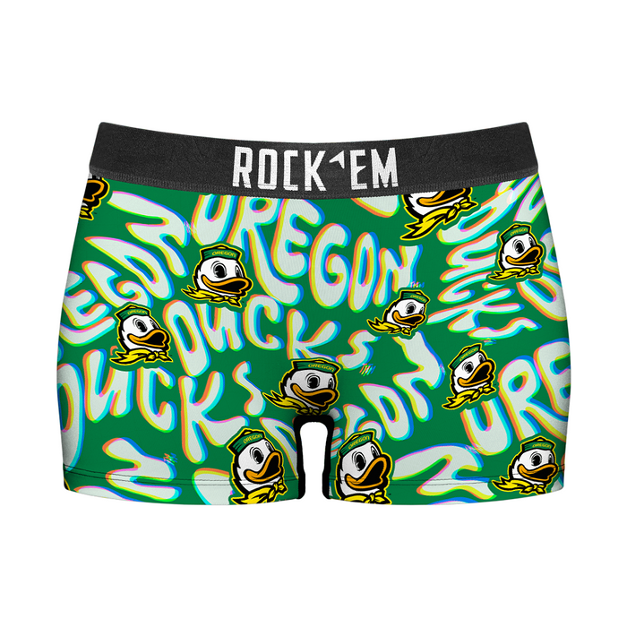 Women's Boy Shorts - Oregon Ducks - Twisted Wordmark by Rock 'Em Socks
