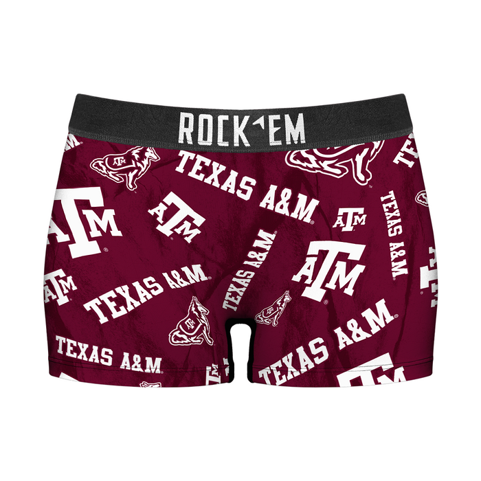 Women's Boy Shorts - Texas A&M Aggies - Logo All-Over by Rock 'Em Socks