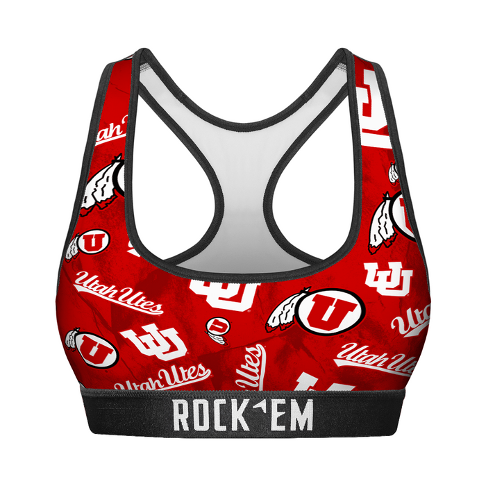 Women's Sports Bra - Utah Utes - Logo All-Over by Rock 'Em Socks