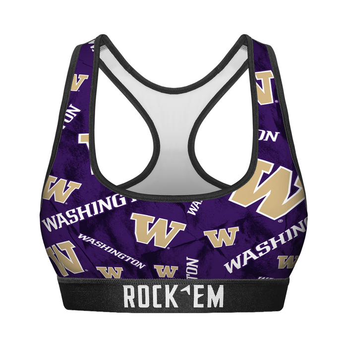Women's Sports Bra - Washington Huskies - Logo All-Over by Rock 'Em Socks