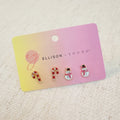 Candy Cane & Snowman Stud Earring Set Of 2 - Holiday Sparkle