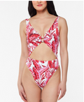 Jessica Simpson Printed Paradiso Palm O-Ring Cut-Out One-Piece Swimsuit by Vanessa Jane