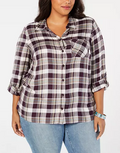 Style & Co. Womens Plaid Collar Utility Button-Down Top Shirt by Vanessa Jane