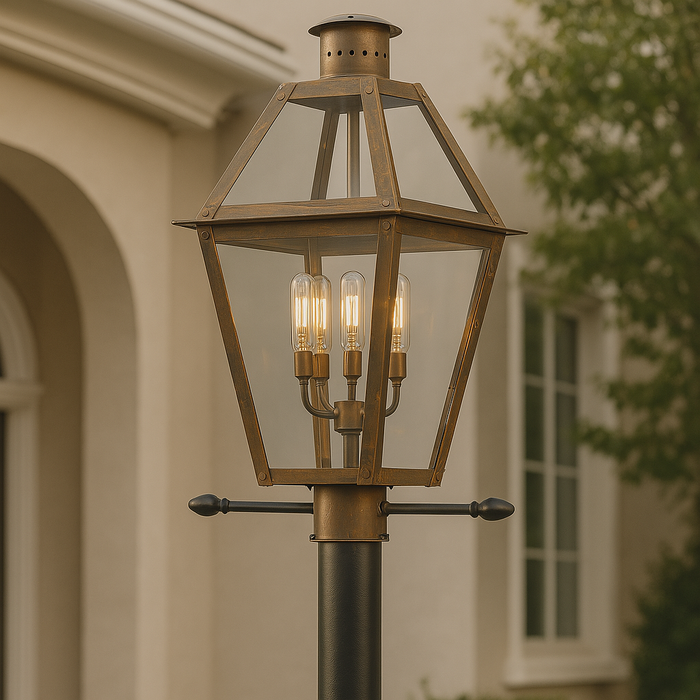 Quoizel Rue De Royal 4-Light 17in Outdoor Post Light in Industrial Bronze by Vanessa Jane