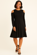 Karen Kane Womens Cold Shoulder a-Line Dress in Black Small by Vanessa Jane