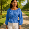 Ralph Lauren Top Blouse Peplum Jersey Ruffle Off-the-Shoulder Petite Size PM by Vanessa Jane