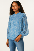 Aqua Smocked Floral Print Top, Size Small by Vanessa Jane