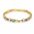 12.49 Ct Sky Blue Topaz Prong Gold Plated Silver Alternating Butterfly & Multi-Gemstone Cluster Tennis Bracelet by Fine Color Jewels