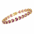 15.4 Ct Marquise Purple Rhodolite Garnet & Multi-Gemstone Prong Gold Plated Silver Leaf Cluster Tennis Bracelet by Fine Color Jewels