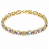 12.49 Ct Sky Blue Topaz Prong Gold Plated Silver Alternating Butterfly & Multi-Gemstone Cluster Tennis Bracelet