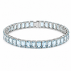 Emerald Cut Blue Aquamarine Prong Sterling Silver Classic Inline Box Clasp Tennis Bracelet