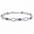 2.59 Ct Oval Blue Iolite Prong Silver Alternating Open Geometric Links with Lobster Clasp Link Bracelet by Fine Color Jewels