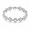 4.3 Ct Round Pink Rose Quartz Prong Silver Halo Tennis Link Bracelet by Fine Color Jewels
