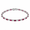 3.4 Ct Baguette Red Rhodolite Prong Silver Tennis Link Bracelet