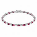3.4 Ct Baguette Red Rhodolite Prong Silver Tennis Link Bracelet by Fine Color Jewels
