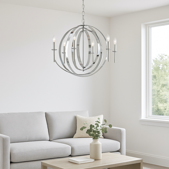 World Imports Rondure 6-Light Polished Nickel Chandelier, Adjustable Height by Vanessa Jane