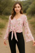 Polly & Esther Juniors Tie-Front Bell-Sleeve Top by Vanessa Jane