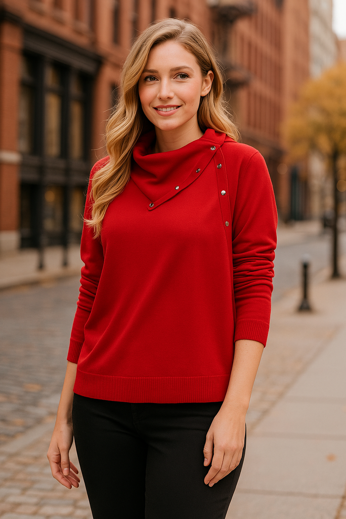 Vince Camuto Womens Fold Over Neck Long Sleeve Top by Vanessa Jane
