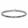 3.79 Ct Round Multicolor Multi-Gemstone Prong Sterling Silver Tennis Bracelet by Fine Color Jewels