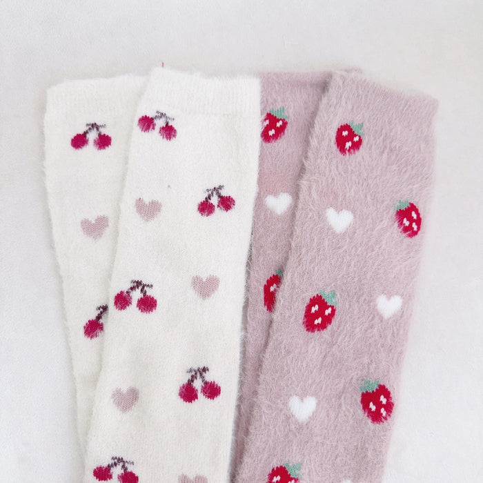 Cherry And Strawberry Fuzzy Socks Set Of 2