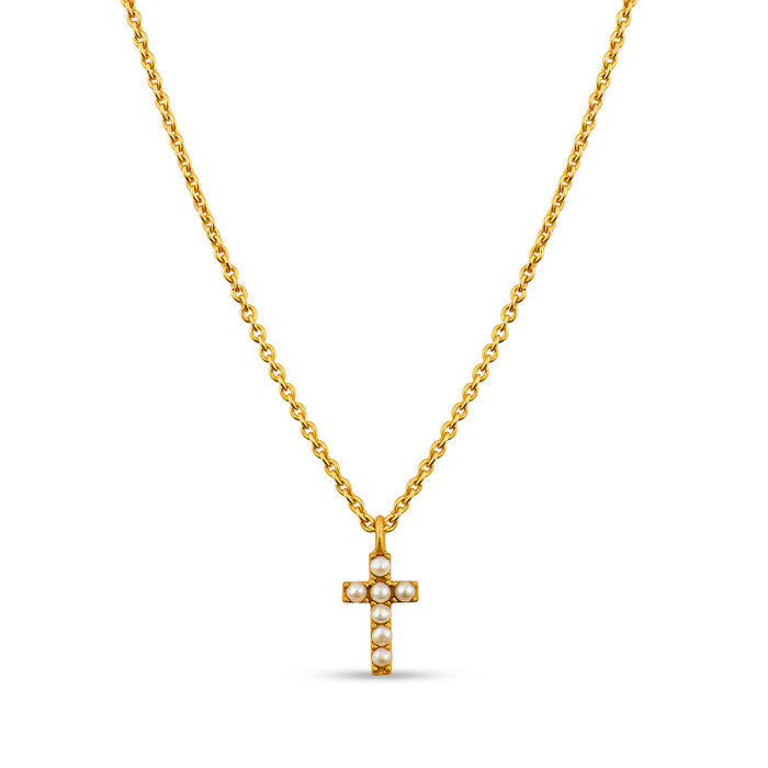 Dainty Pearl Cross Necklace by Christina Greene