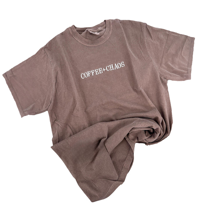 Embroidered Coffee + Chaos Tee by Obsessed with graphic tees