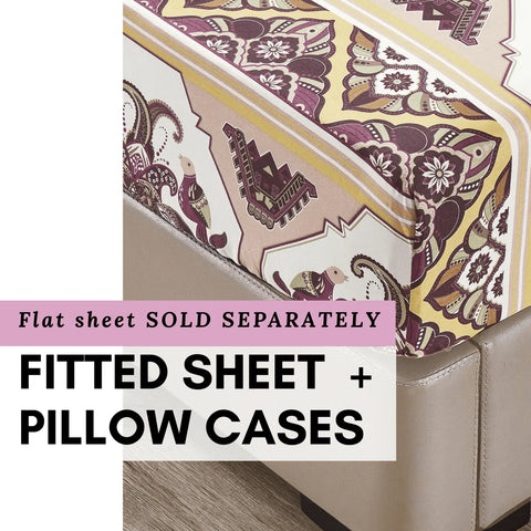 DaDa Bedding Majestic Oriental Kilim Fitted Sheet - w/ Pillow Cases Royal Persian Traditional Design Intricate Ornate