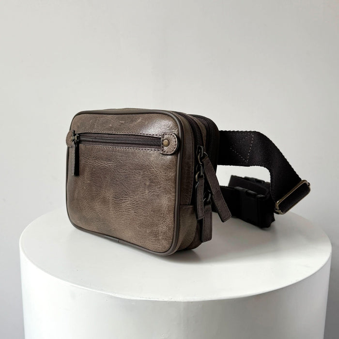 Full-Grain Crazy Horse Leather Waist Bag – Crossbody Travel Waist Pack by MiamiLeathers.com