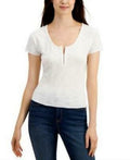 Freshman Juniors Textured Hook & Eye Henley Top by Vanessa Jane