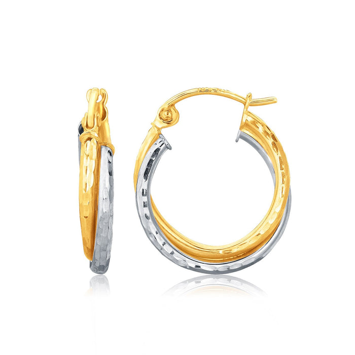 14k Two-Tone Gold Interlaced Hoop Earrings with Hammered Texture by Avera Group