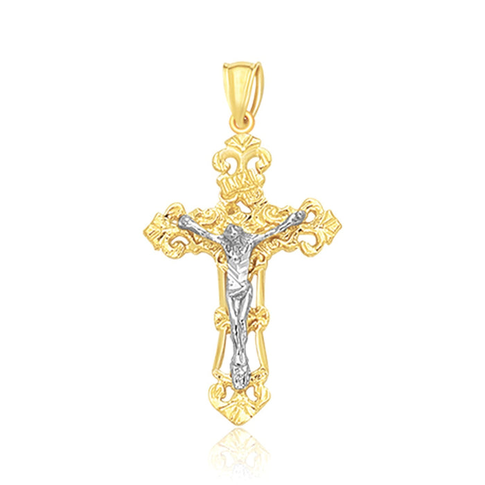 14k Two Tone Gold Cross Pendant by Avera Group