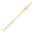 14k Tri-Color Gold Anklet with Multi Color Heart Stations by Avera Group