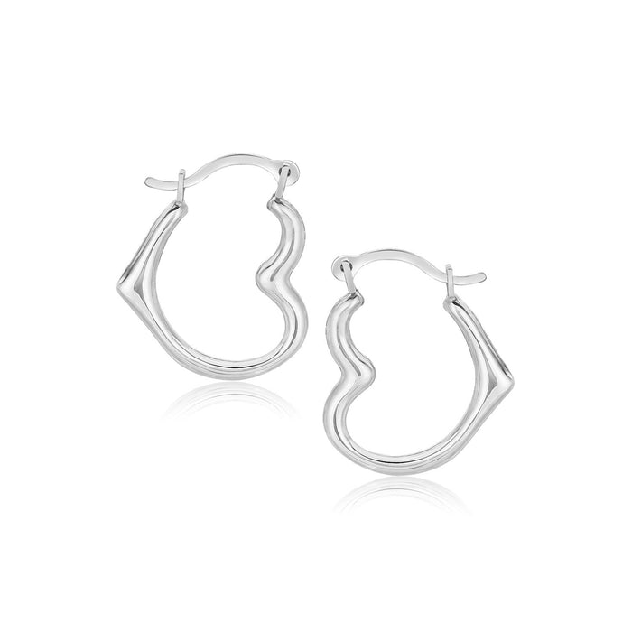 10k White Gold Heart Hoop Earrings by Avera Group