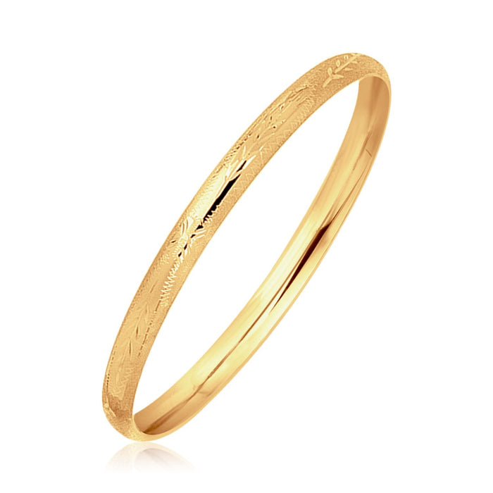14k Yellow Gold Dome Style Children's Bangle with Diamond Cuts by Avera Group