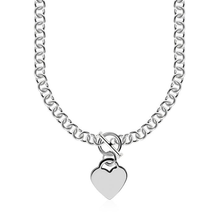 Sterling Silver Rolo Chain with a Heart Toggle Charm and Rhodium Plating by Avera Group
