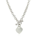 Sterling Silver Rhodium Plated Rolo Chain Necklace with a Heart Toggle Charm by Avera Group