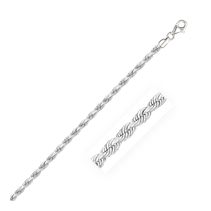 3.0mm 14k White Gold Solid Diamond Cut Rope Chain by Avera Group